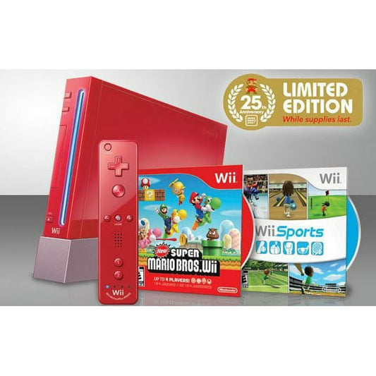 Nintendo Wii 25 Anniversary Edition Red Console with New Super Mario Bros and Wii Sports  - Wii