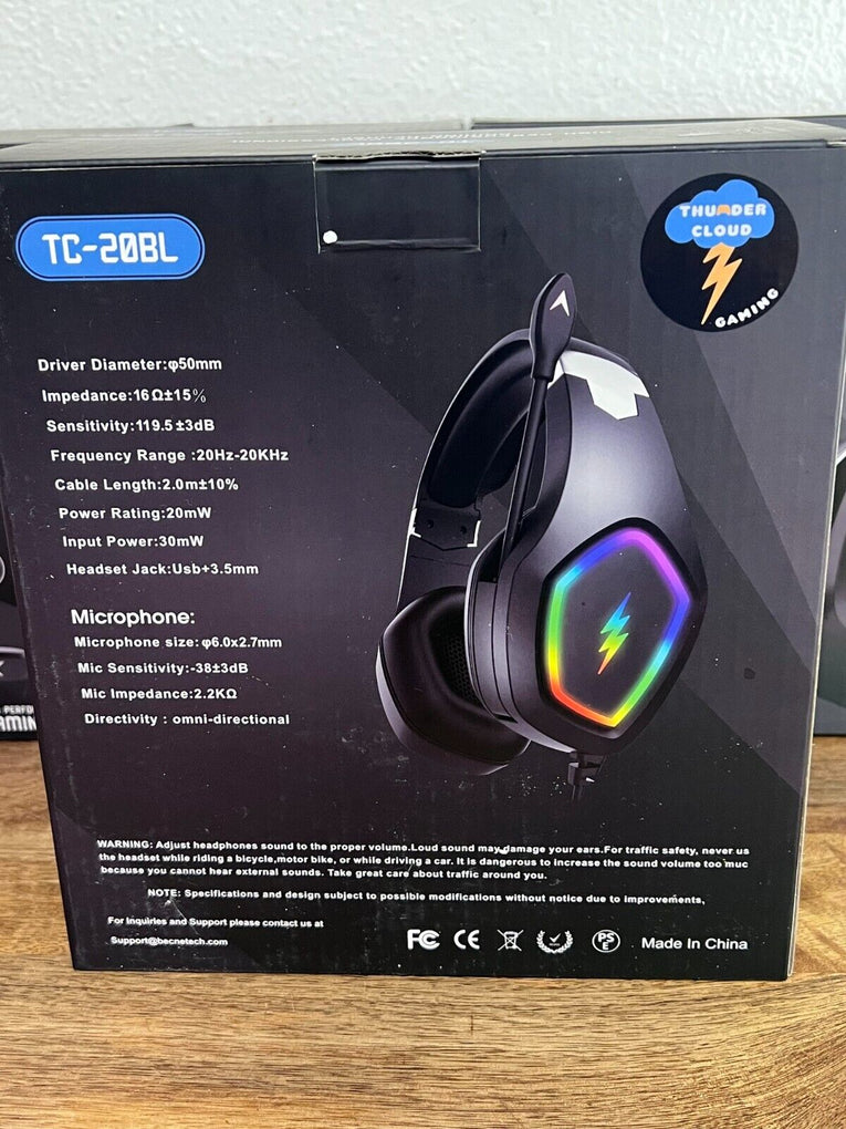 Thunder Cloud Gaming Headset TC-20BL - Black NIB